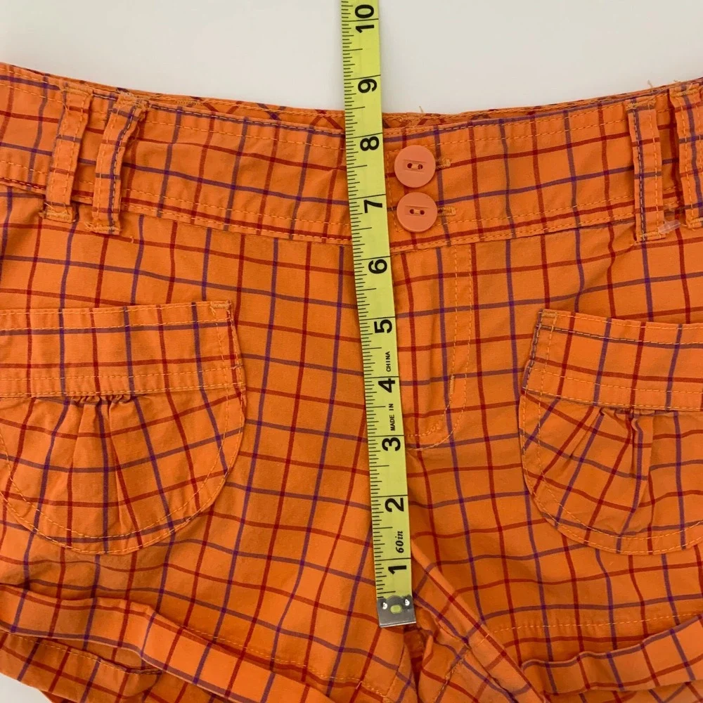 Personal Identity Womens Size 1 Junior Chino Shorts Cotton Blend Orange Plaid
